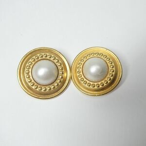 Gold Faux Pearl Clip On Earrings Vintage Ben Amun Signed